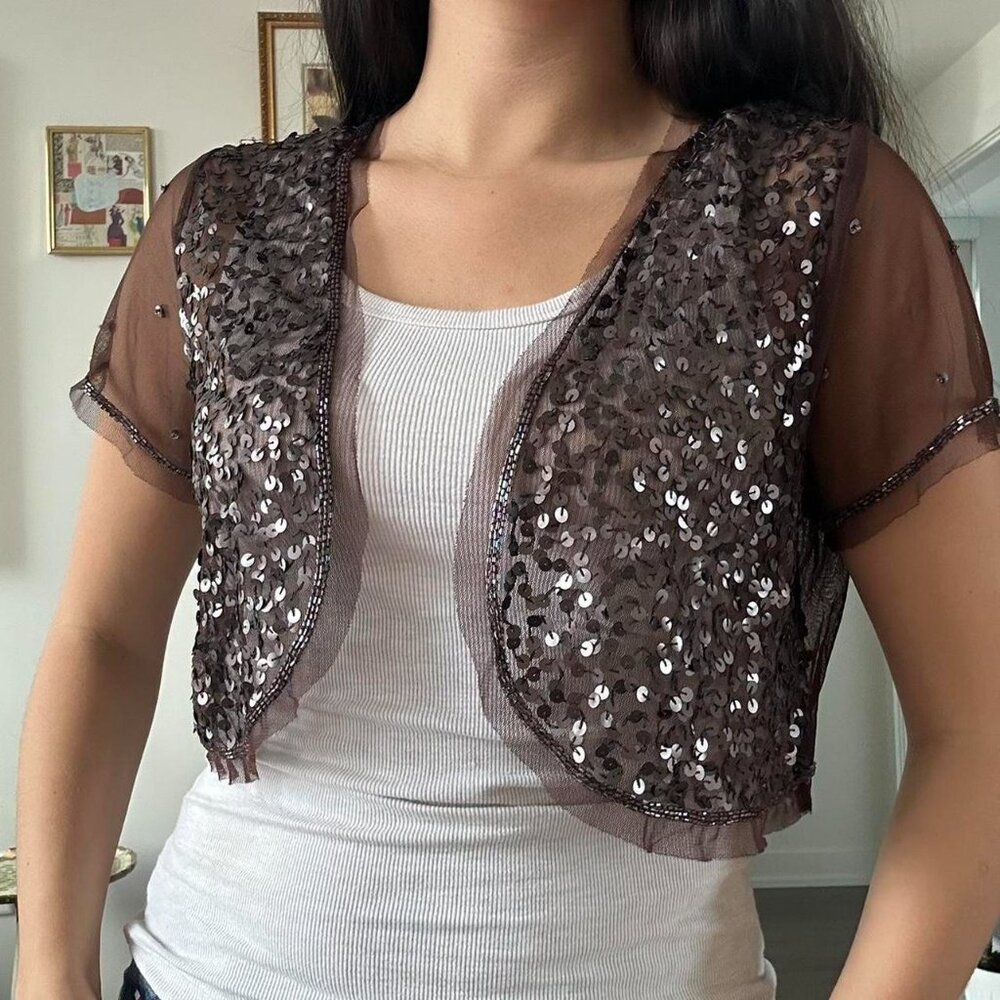Indie Y2K Mesh Bolero w/ Sequins - Picture 5 of 5